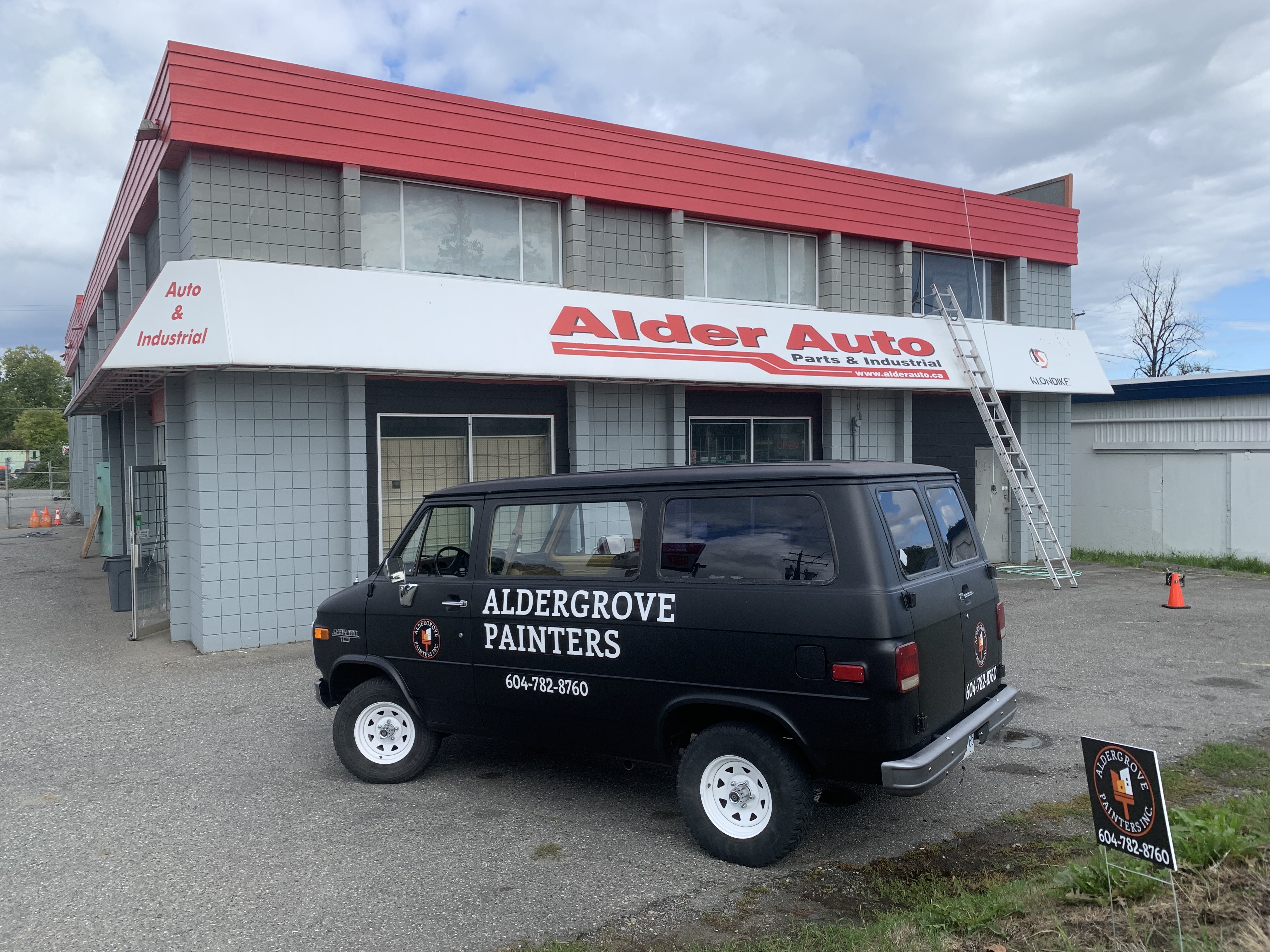 Alder Auto commercial building exterior and Aldergrove Painters work van